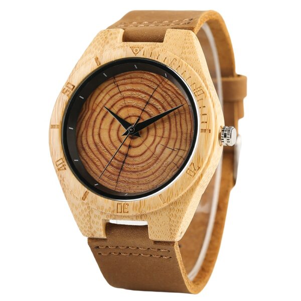 Fast Production No Logo Bamboo Wood Watch Engraving Wood Grain Leather Strap Wooden Watches for Men